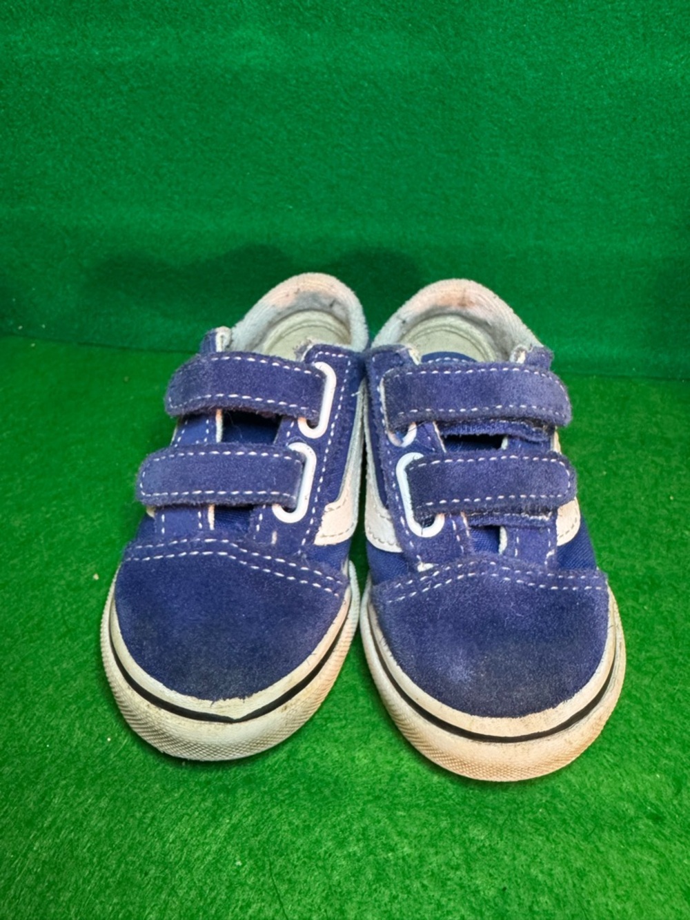 Vans Kids Blue Suede Velcro Sneakers with White Sidestripe